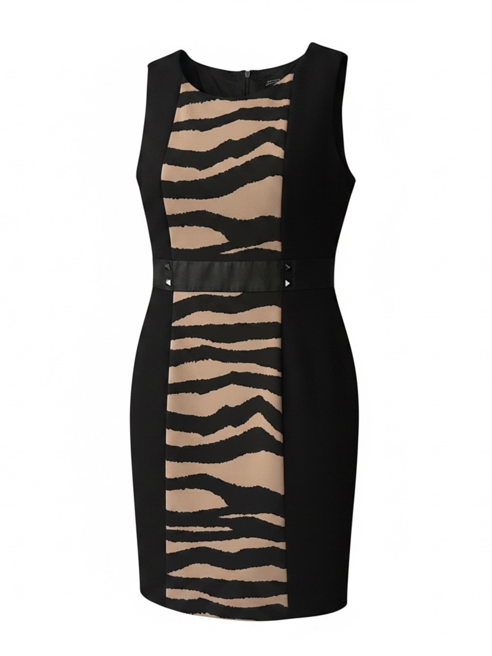 Tahari by Arthur S. Levine Sleeveless Black Dress with Beige Zebra Panel